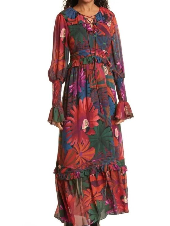 Farm Rio Dresses & Skirts - Farm Rio Bird Flowers Maxi Dress Women's Size Medium NWT